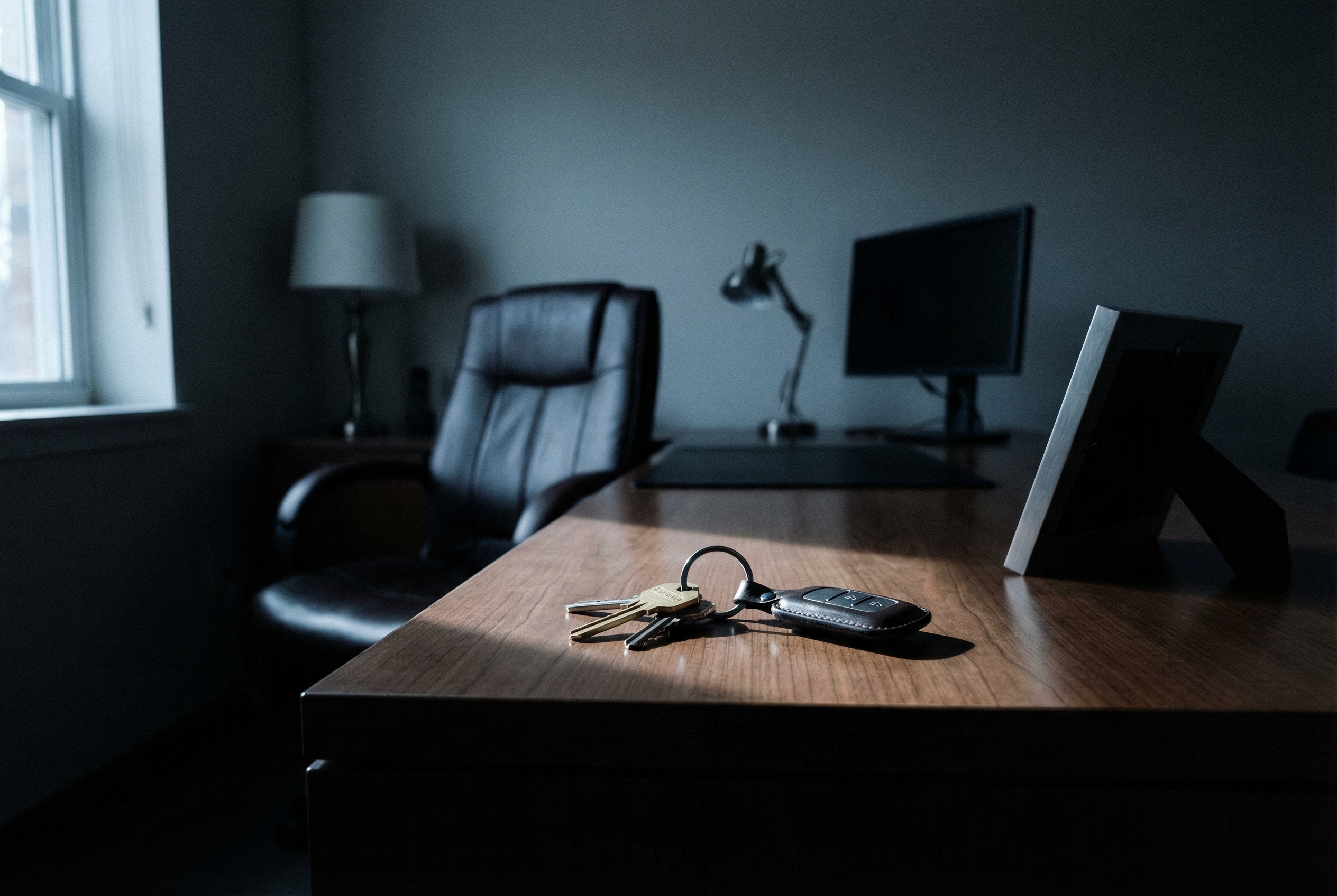 Bureau vide avec des clés posées sur le desk